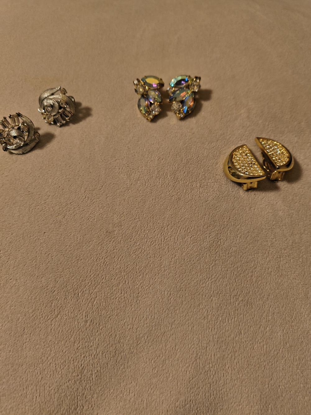 Vintage Gold Crystal Clip-On Earrings with Aurora Borealis Accents